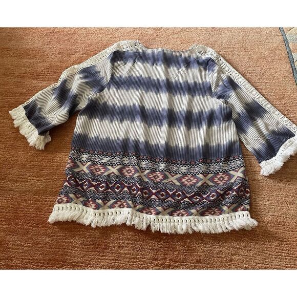 JODIFL Medium Blouse Boho Tassels Blue/White Hippy Loose Fringe Bohemian - Picture 3 of 10